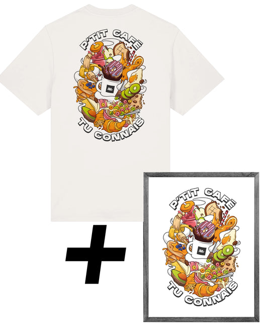 Pack Tee shirt P'tit café tu connais + Illustration - Off white